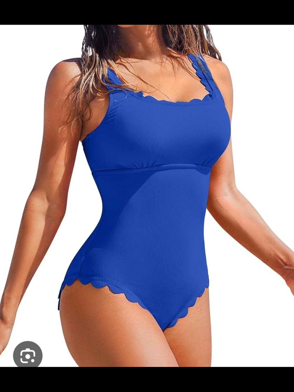 Charmo Royal Blue Ribbed One Piece Swimsuit Size S - Scalloped Trim Cutout